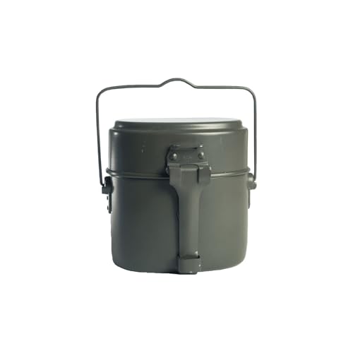 MIL-TEC German Style Gray Aluminum Mess Kit | Three-Part Portable Military Mess Tin with Clap Frame | Ideal for Camping, Hiking, Outdoor Cooking | Height: 6.5", Width: 4.25", Weight: ca. 16 oz.
