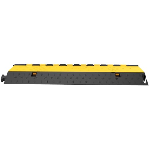 VEVOR 4 Pack Rubber Cable Protector Ramp 2 Channel Heavy Duty 66,000LB Load Capacity Cable Wire Cord Cover Ramp Speed Bump Driveway Hose Cable Ramp Protective Cover - style: 4 Pcs