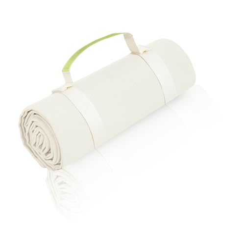 Kids Picnic Blanket, Kids Beach Mat – Medium 4’9” × 3’3” Compact Canvas, Easy to Fold & Carry - color: Creamy White + Olive Strap, size: 4'9" x 3'3"