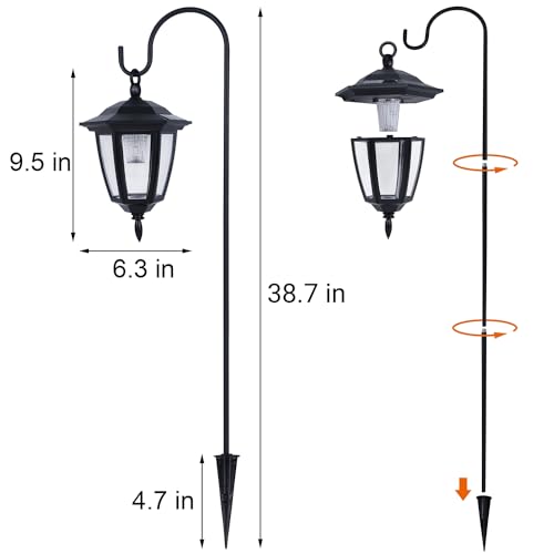 Dynaming 6 Pack Solar Hanging Lights Outdoor, Solar Powered Garden Decorative Lanterns with 6 x 38 Inch Shepherd Hooks, Waterproof Landscape Lighting for Lawn Patio Yard Pathway Driveway, Warm White - size: 6 Pack
