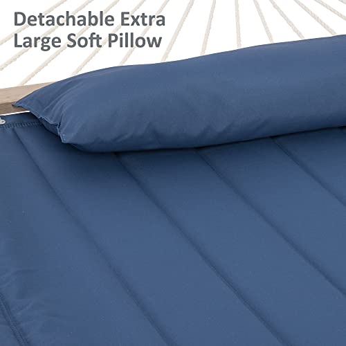 SUNCREAT Hammocks 2 Person Hammock with Stand, Hammock Cover, Portable Patio Hammock with 13.5 ft Wooden Stand, Navy - color: Navy