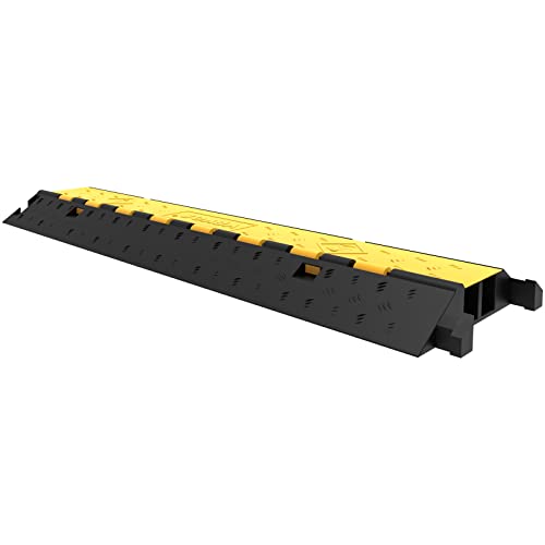 VEVOR 4 Pack Rubber Cable Protector Ramp 2 Channel Heavy Duty 66,000LB Load Capacity Cable Wire Cord Cover Ramp Speed Bump Driveway Hose Cable Ramp Protective Cover - style: 4 Pcs