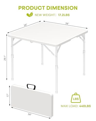 34" Folding Card Table, 3 Foot Portable Plastic Tables with Collapsible Legs & Carrying Handle, Fold in Half Square Table, Bi-Folding Commercial Tables for Indoor Outdoor Party Dining Camping - size: 1PK Card Table