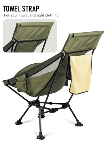WildCall Lightweight Folding High Back Camping Chair with Head Support, Compact Beach Chair with Anti-Sinking Large Feet and Three Tilt Angles Adjustment - color: 1 X Green High Back