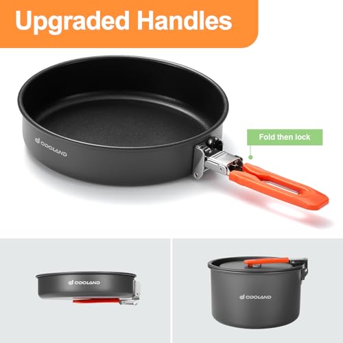 Odoland Camping Cookware Mess Kit, Non-Stick Lightweight Camping Pot and Fry Pan Set with Mesh Bag for Backpacking, Outdoor Cooking and Picnic - size: 1.9L Pot + 0.86L Fry Pan