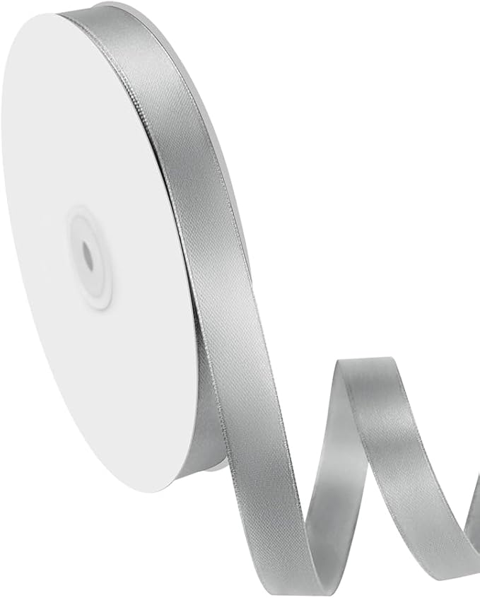 5/8" Width x 100 Yards Satin Ribbon, Silver Ribbon Perfect for DIY Craft, Bows, Gift Wrapping, Flower Bouquet, Valentine's Day, Christmas and Party Decoration