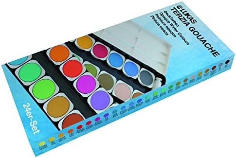 Lukas Opaque Artist Watercolor Studio Paint Set - Professional, Includes a Travel Friendly Outdoor Painting Case and Color Mixing Palette - 24 Brilliant Colors in Round Pans