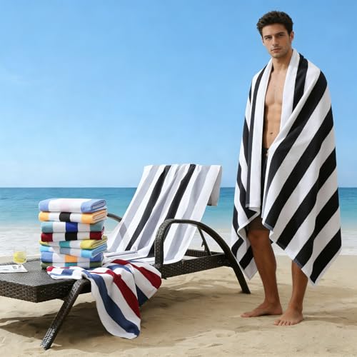 Beach Towel Set-4 Pack 30"x60" Sand Free Stripe Beach Towel for Pool,Bathroom,Soft Absorbent Quick Dry Lightweight Beach Bath Towel,Camping Blanket,Travel Towel,Beach Essentials for Adults,Green/Blue - color: Dark Green/Blue