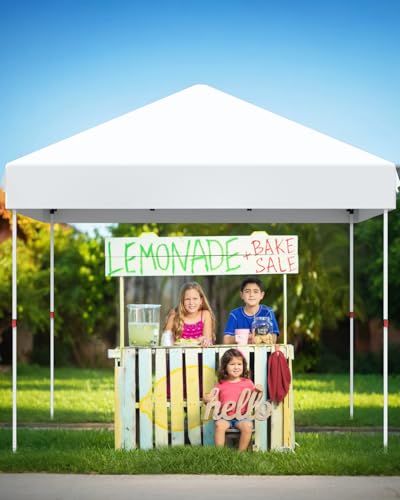 GarveeLife 10x10 Pop Up Canopy with One Button Push Setup - Heavy Duty Outdoor Canopy Tent with Portable Roller Bag - 3 Adjustable Height, 4 Weight Bags, 8 Stakes & 4 Guy Ropes Included, White - color: White
