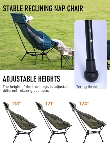 WildCall Lightweight Folding High Back Camping Chair with Head Support, Compact Beach Chair with Anti-Sinking Large Feet and Three Tilt Angles Adjustment - color: 1 X Blue High Back