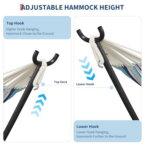 GarveeLife Double 2 Person Hammock, Indoor Outdoor Standing Hammock with Space Saving Steel Stand, Carry Bag, 450 LBS Weight Capacity, Suitable for Garden Camping Beach, Ocean - color: Ocean