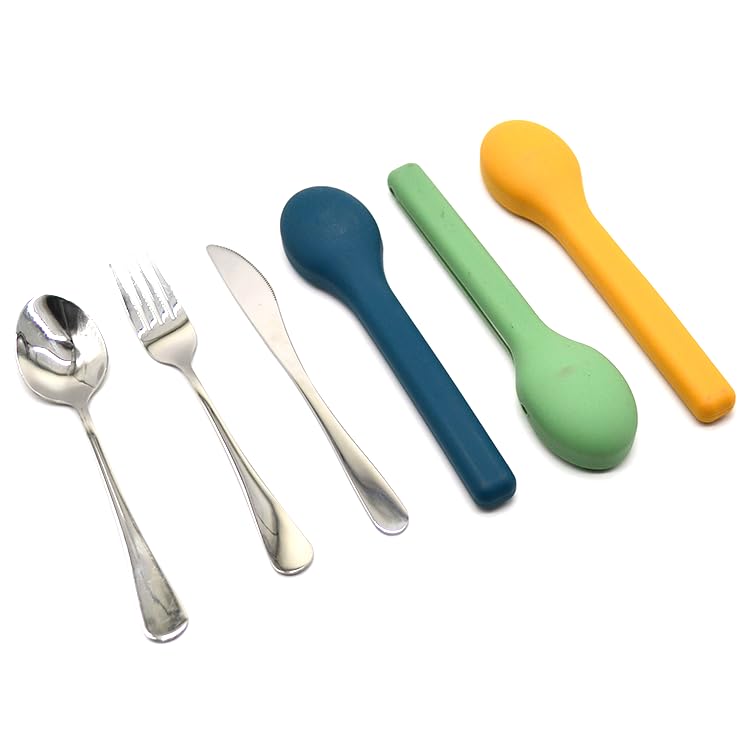 Portable Silverware Utensils Set with Silicon Case (Aqua Blue), 3 pcs Stainless Steel Cutlery Set (Fork Spoon Knife) For Camping School Picnic Office Travel - color: Aqua Blue