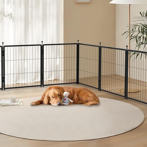 Dog Playpen 42 inch 8 Panels for Indoor & Outdoor Use – Heavy-Duty Metal Pet Fence with Ground Stakes, Rounded Ball Tops for Safety, Stable & Foldable Design, Easy to Assemble - size: 42inch, style: 8 Panels