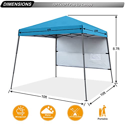 ABCCANOPY Outdoor Pop Up Canopy 10x10 Beach Camping Canopy with 1 Sun Wall, Bonus Backpack Bag, Stakes and Ropes, Sky Blue - color: Azure Blue, size: 10x10