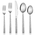 E-far 10-Piece Hammered Silverware Set, Stainless Steel Square Flatware Set Service for 2, Tableware Cutlery Set Includes Forks Spoons Knives, Modern Design & Mirror Polished - Dishwasher Safe - size: 10-Piece for 2
