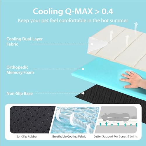 Cooling Dog Mat Q-Max>0.5 - Rapid Cooling Tech, Thin Breathable Crate Pad, Portable Washable Summer Mat, Chill Soothing Fabric - 24"x18" Small Dog/Cat, Dark Beige - color: Dark Beige, size: 24"L x18"W x 0.8"H