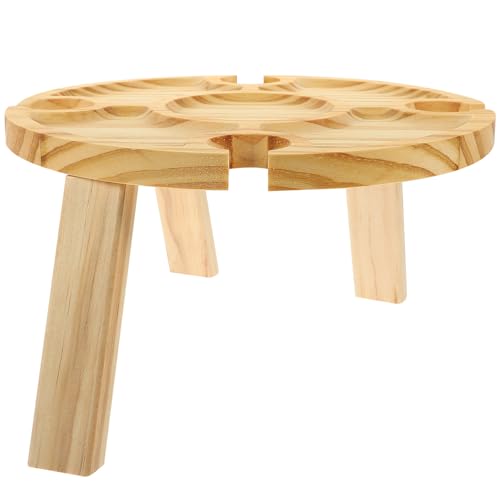 Wooden Outdoor Folding Wine Table with Glass Holder Portable Picnic Table for Beach Camping Patio Lawn