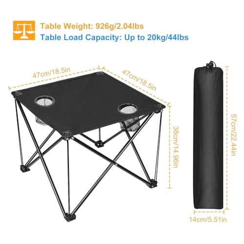 KOCASO 1Pc Foldable Camping Table Portable Picnic Table Lightweight Travel Desk with 2 Cup Holders Carrying Bag - color: Black