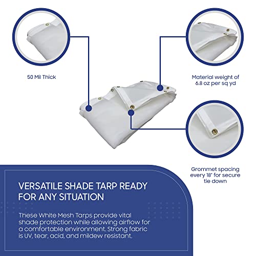 Tarps Now 6' x 20' White Heavy Duty Mesh Tarp with Brass Grommets - UV Resistant Reflective White 75% Sun Shade, Backyard, Patios, Breezeways, Gazebos, Kennels, Mesh for Flatbeds, Trucks or Trailers - size: 6' X 20'