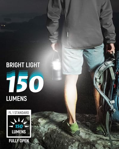 Lichamp 4 Pack LED Camping Lanterns, Battery Powered Camping Lights LED Collapsible Flashlight Portable Emergency Supplies Kit, A4GY - color: Gray