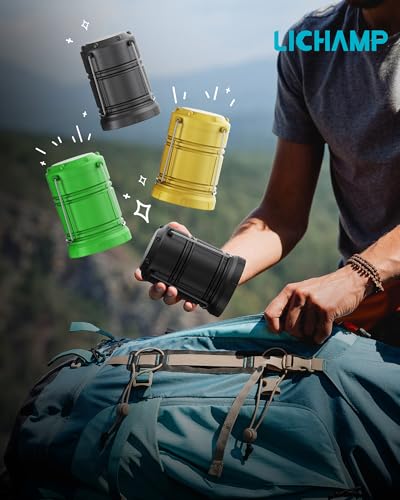 Lichamp 4 Pack LED Camping Lanterns, Battery Powered Camping Lights LED Collapsible Flashlight Portable Emergency Supplies Kit, A4GY - color: Gray