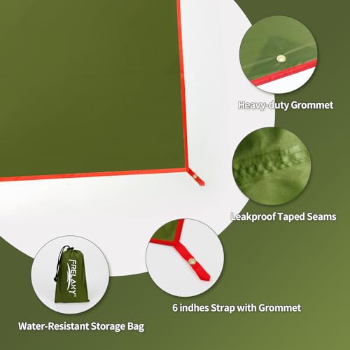 Frelaxy Tent Footprint, Waterproof Camping Tarp, Durable Tent Floor to Elevate Your Camping, Hiking, Backpacking, Hammock, Beach Experience - color: Army Green, size: 4-5 Person—104'' x 80''