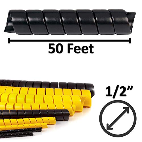 Electriduct 1/2 Inch Heavy Duty Spiral Wrap HDPE Flexible Plastic Cable Sleeve Hose Protector 50 Feet - Black - color: Black, size: 0.5 in - 50 ft