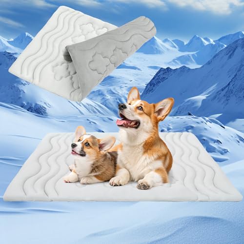EXPAWLORER Dog Cooling Mat,Cool Pad Reversible (Cool & Warm),36’’x23’’ Pet Ice Cool Pad Blanket for Summer Kennel Sofa Floor Crate Car Seat,Machine Washable& Foldable Cooling Dog Bed(Medium)