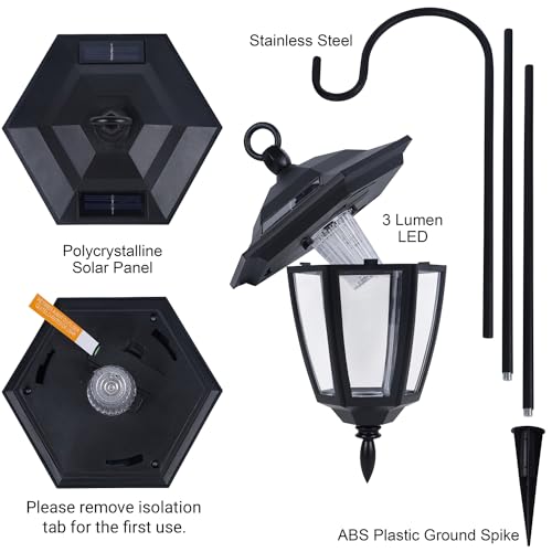 Dynaming 6 Pack Solar Hanging Lights Outdoor, Solar Powered Garden Decorative Lanterns with 6 x 38 Inch Shepherd Hooks, Waterproof Landscape Lighting for Lawn Patio Yard Pathway Driveway, Warm White - size: 6 Pack
