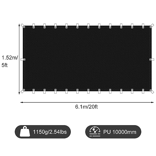 Black Waterproof Tarp Cover for Outdoor: Multi-Purpose Oxford Tarpaulin with Reinforced Webbing Loops for Camping Boat Pool Roof Tent - Durable and Tear Resistant (5ftx20ft) - size: 5x20ft
