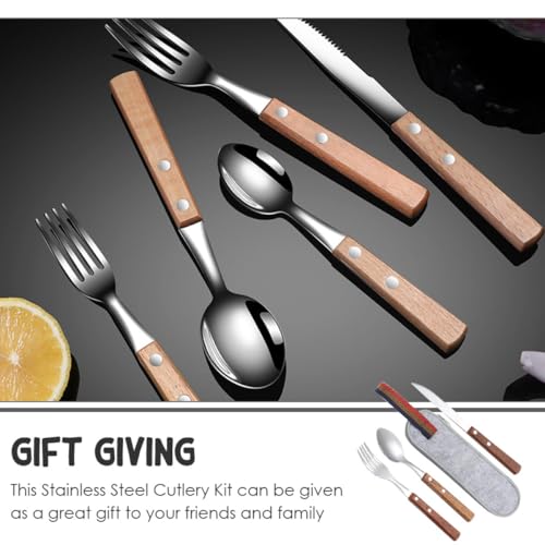 TOYANDONA Stainless Steel Fork, Knife Spoon Set with Gray Carrying Bag, Portable Travel Flatware for Camping, Picnic, and Outdoor Dining