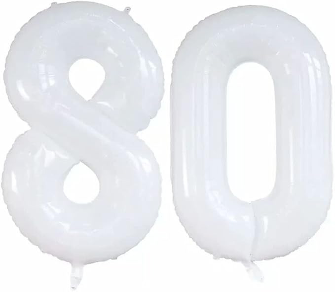 GOER Number 80 Balloons for 80th Birthday Party Decorations,42 Inch Jumbo Foil Helium Balloons for 80th Anniversary (White)