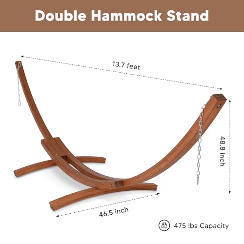SUNCREAT Hammocks Double Hammock with 13.5 ft Wooden Stand, Hammock Cover, Outdoor Hammocks for Outside, 475 lbs Capacity, Beige - color: Beige