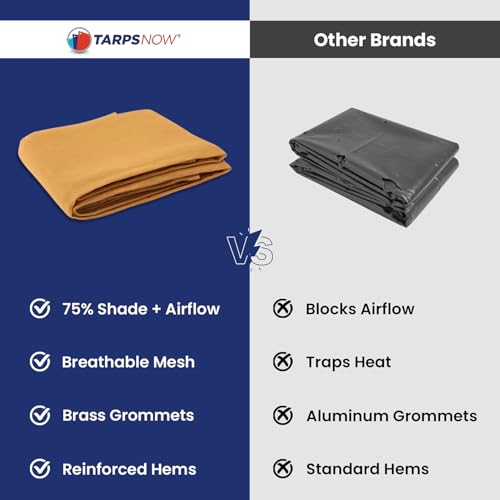 Tarps Now 8' x 10' Tan Mesh Tarp Heavy Duty - 6.8 oz Knitted HDPE - 75% Shade Cloth for Garden, Backyard, Patios - Brass Grommets - UV Resistant Breathable Privacy Screen, Sun Shades Outdoor Patio - size: 8' X 10'