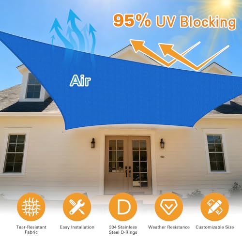 Artpuch Sun Shade Sail, 8'X16' Blue Rectangle Curved Edged Sun Shade, Commercial Grade 185GSM HDPE UV Permeable Outdoor Shade Cloth for Deck, Backyard, Patio (Custom Sizes Made)