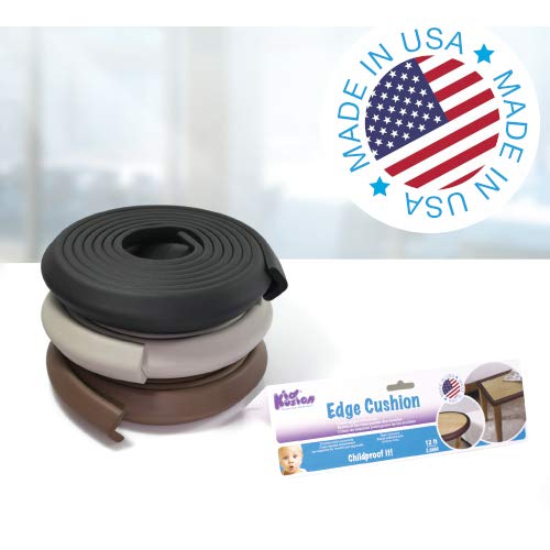 KidKusion Baby Proof Edge Cushion Protector | Made in USA | Foam Rubber Furniture and Fireplace Edge Guard Bumper | Brown | 12 Ft | Tape Included