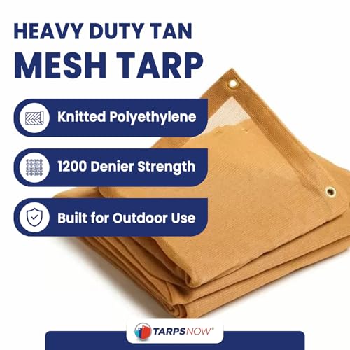 Tarps Now 20' x 30' Tan Mesh Tarp Heavy Duty - 6.8 oz Knitted HDPE - 75% Shade Cloth for Garden, Backyard, Patios - Brass Grommets - UV Resistant Breathable Privacy Screen, Sun Shades Outdoor Patio - size: 20' X 30'