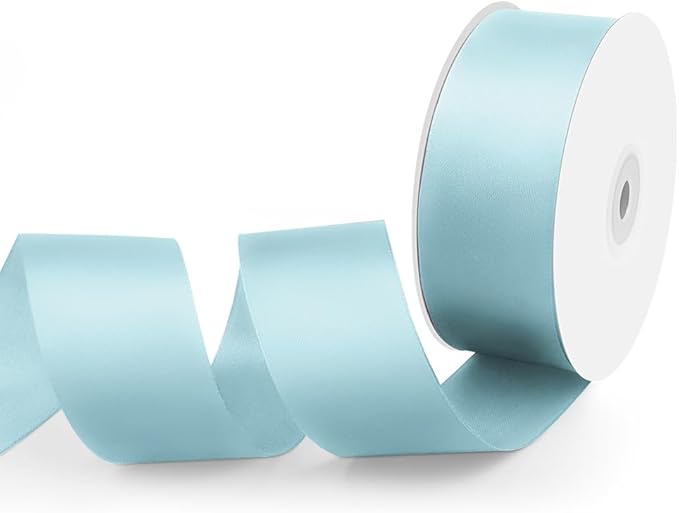 1-1/2" Width x 50 Yards Satin Fabric Ribbon, Light Blue Ribbon Perfect for DIY Bows, Swags, Gift Wrapping, Craft, Flower Bouquet，Christmas and Party Decoration