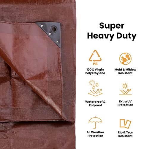 WHITEDUCK Super Heavy Duty Poly Tarp Cover 16 Mil & 10 Mil with Grommets and Reinforced Edges (Brown, White & Silver Black) (Brown- 16 Mil, 30' x 50') - color: Brown- 16 Mil, size: 30' X 50'
