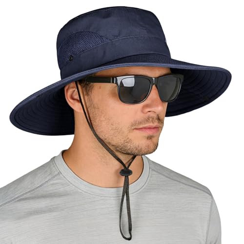 ZOORON Sun Hats for Men Women, Wide Brim Safari Hats UV Protection UPF50+ Waterproof Boonie Hats for Fishing Hiking Camping - color: 2pack-black+navy
