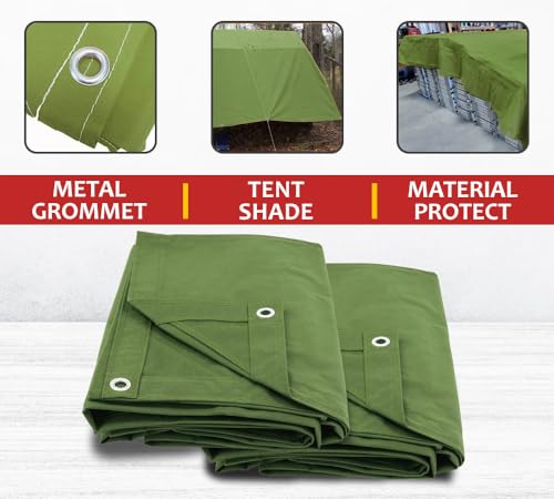 Mytee Products (8 Pack) 6' x 8' Green Canvas Tarp 12oz Heavy Duty Water Resistant - color: Green (8 Pcs), size: 6' x 8'