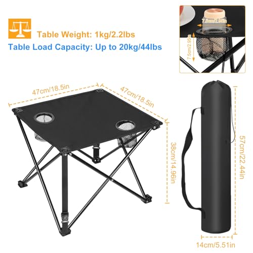 KOCASO 1Pc Foldable Camping Table Portable Picnic Table Lightweight Travel Desk with 2 Cup Holders Carrying Bag - color: Green