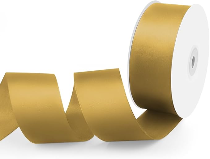 1-1/2" Width x 50 Yards Satin Fabric Ribbon, Gold Ribbon Perfect for DIY Bows, Swags, Gift Wrapping, Craft, Flower Bouquet，Christmas and Party Decoration