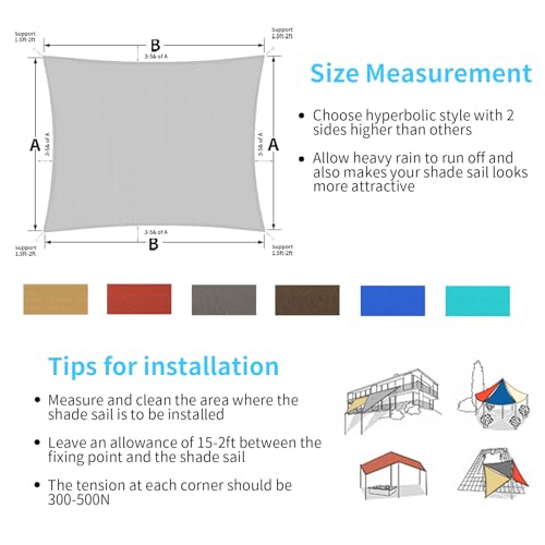 Shade&Beyond Shade Sail 14'X16' Rectangle Light Grey Breathable UV Block Outdoor Canopy for Backyard Patio Pergola Garden Deck(We Make Custom Size)