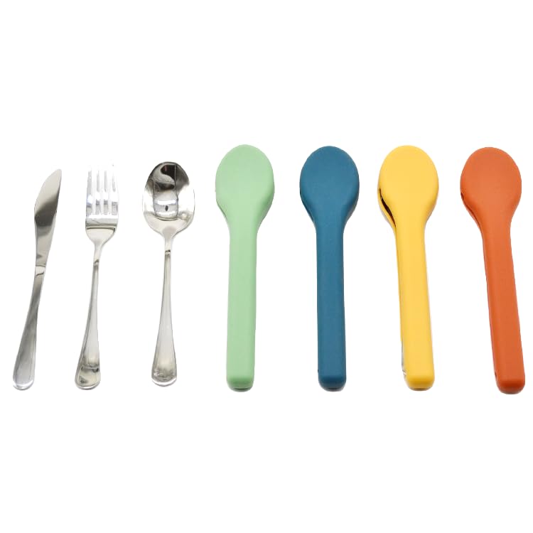 Portable Silverware Utensils Set with Silicon Case (Aqua Blue), 3 pcs Stainless Steel Cutlery Set (Fork Spoon Knife) For Camping School Picnic Office Travel - color: Aqua Blue