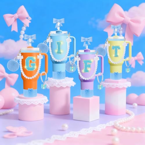 9pcs Stanley Cup Accessories Set- for 30oz 40oz Tumblers with Handle - Bule Kit Includes Bow Straw Topper and Boot, Charm, Pearl Handle Strap & Stickers - Aesthetic Girl Gifts (Z) - color: Z