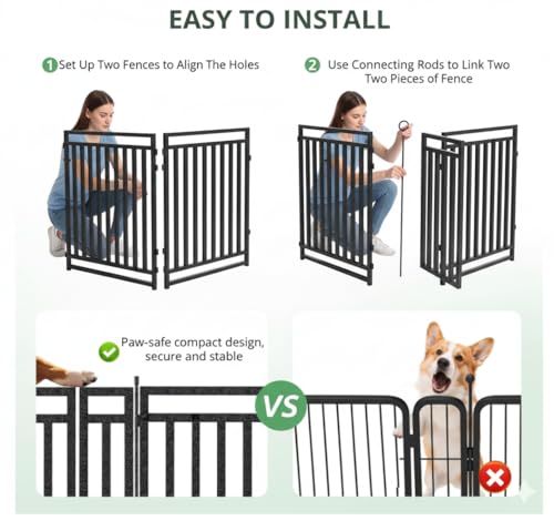 Dog Fence Outdoor Indoor, 47" Inch Height 40 Panels Dog Playpen for Large/Medium/Small Dogs Metal Dog Pen for Yard Camping and RV | Black-Silver - size: 47"Height, style: 40 Panels