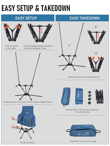 WildCall Lightweight Folding High Back Camping Chair with Head Support, Compact Beach Chair with Anti-Sinking Large Feet and Three Tilt Angles Adjustment - color: 1 X Blue High Back