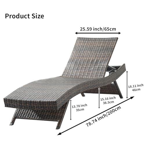 PE Rattan Adjustable Backrest Chaise Lounge Set 3 with 1 Side Table, Outdoor Pool Recliner Patio Chairs Lounge Chair Set 3 with 1 Coffee Table for Outside Beach Poolside Sunbathing - color: 3 Chairs + 1 Table