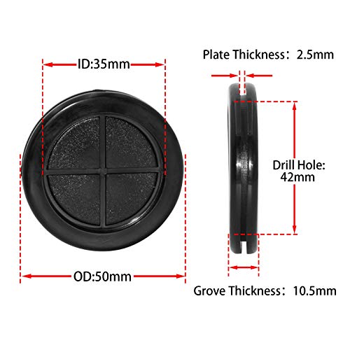 Flyshop 4-Pack Round Rubber Hole Plugs, 42 mm 1-5/8" Drill Hole, 35 mm 1-3/8" ID, Black Double-Sided Synthetic Rubber Grommets Wire Protection - size: 1-21/32" (Drill Hole Size)